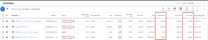 Tax return search campaigns: original report evidence