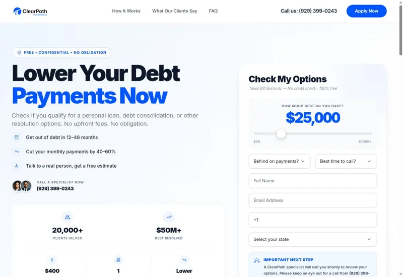 ClearPath Financial Network landing page