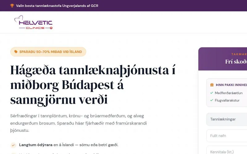 Helvetic Clinics landing page